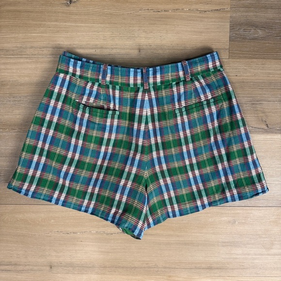 J. Crew High Waist Green and Blue Plaid Shorts, Cotton-Linen Blend, Size 12 - Picture 4 of 8